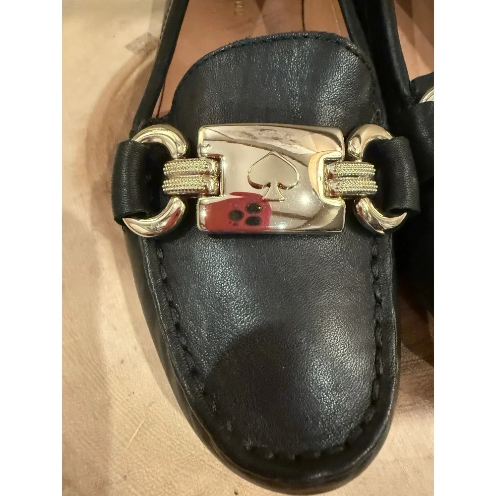 Kate Spade NY Carson Slip On Driving Loafers Shoe Flats Black Leather 5B New‎